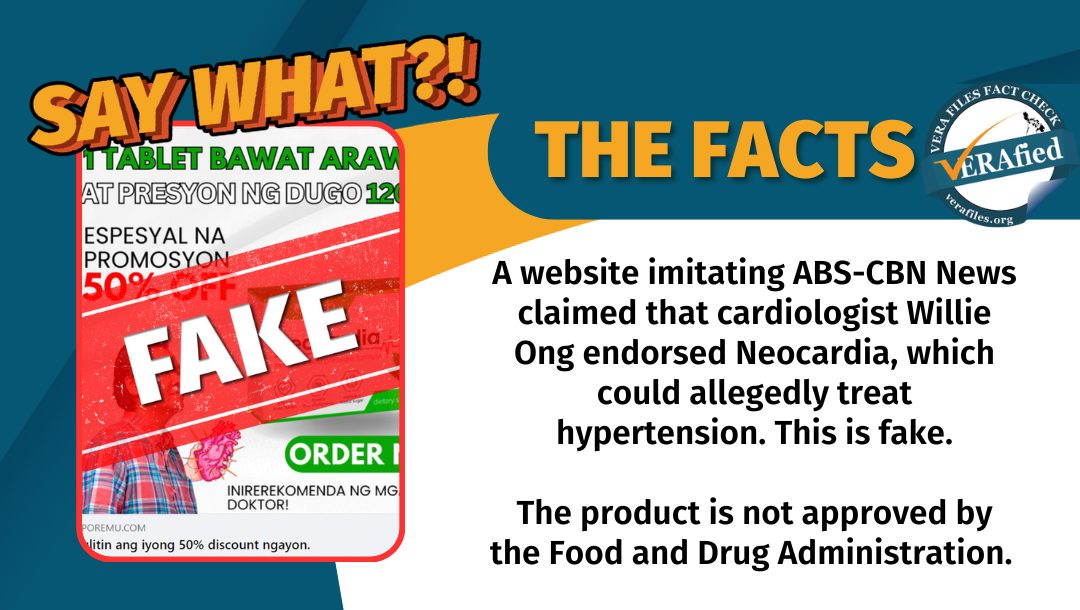 VERA FILES FACT CHECK: FAKE ABS-CBN website claims Willie Ong endorsing hypertension cure