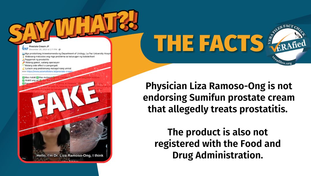 VERA FILES FACT CHECK: Liza Ong NOT endorsing unregistered prostate cream