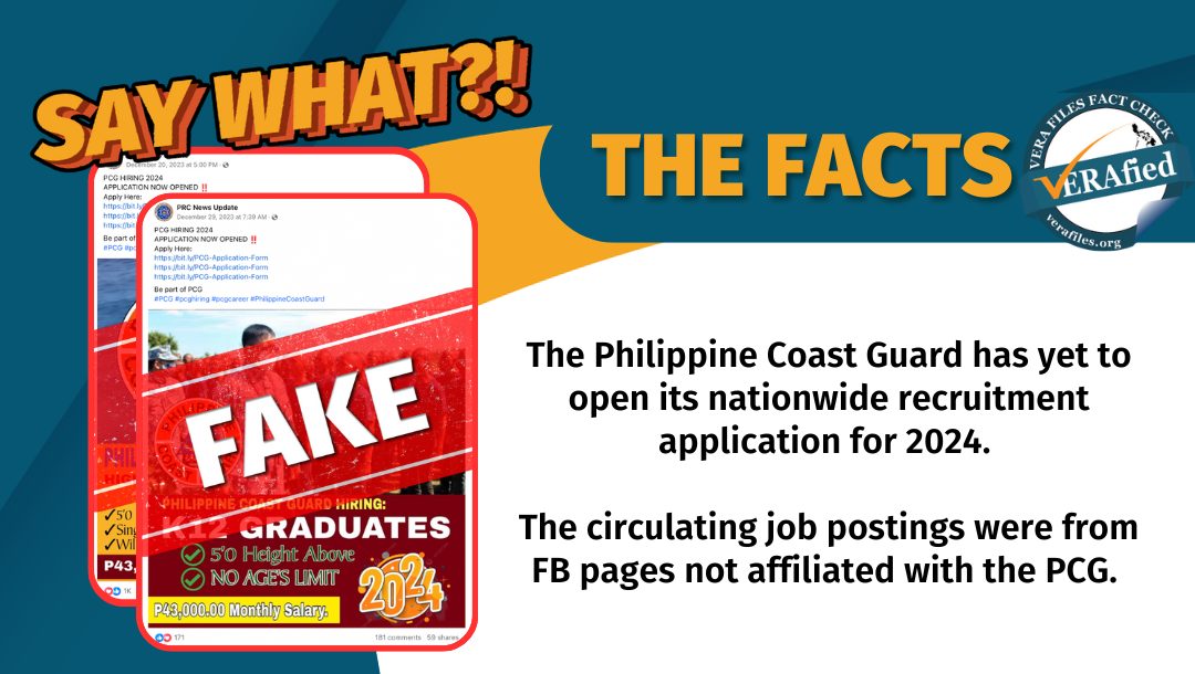 VERA FILES FACT CHECK: The PCG has NOT YET released recruitment calls for 2024