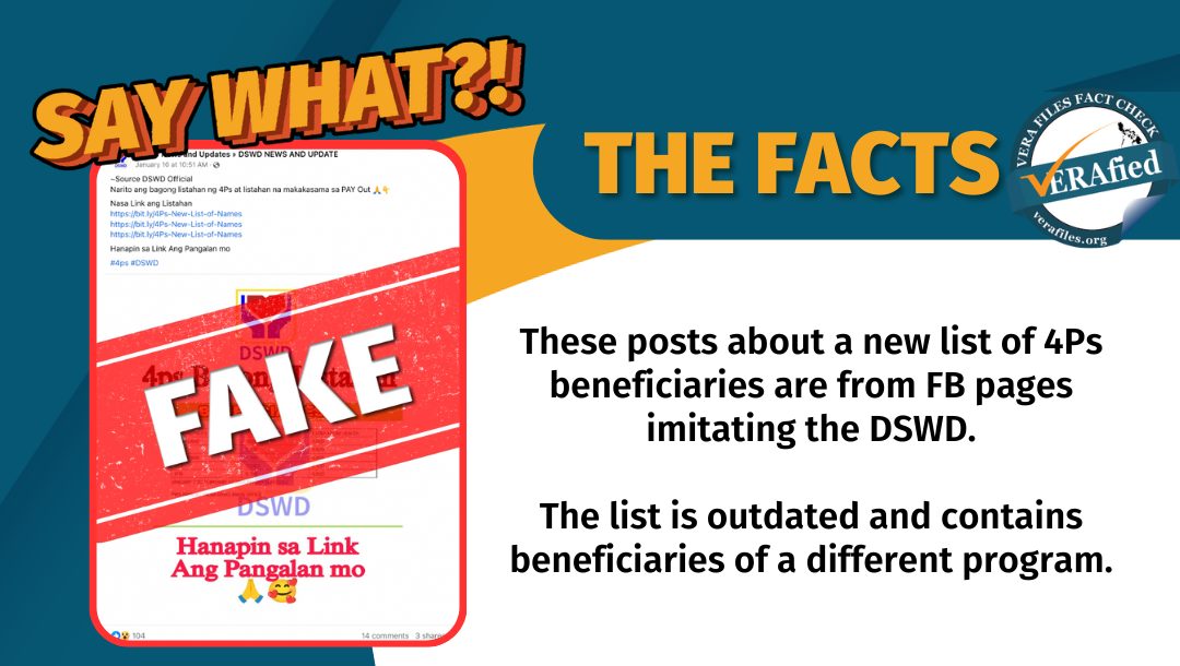 VERA FILES FACT CHECK: Impostor DSWD pages spread FAKE list of ‘new 4Ps beneficiaries’