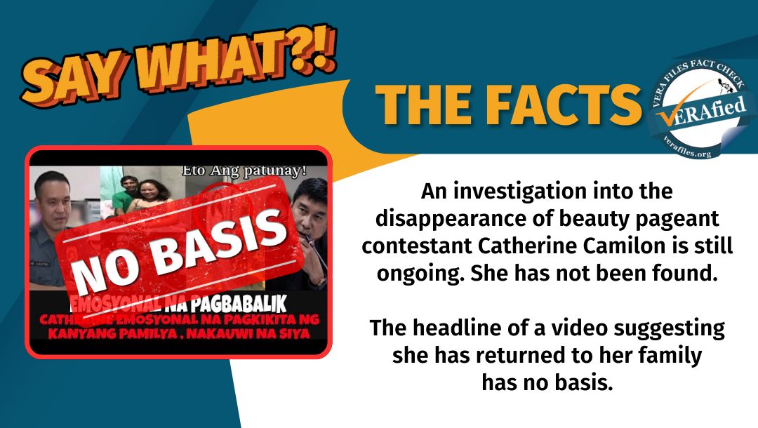 VERA FILES FACT CHECK: Video about Catherine Camilon’s return to family has NO BASIS