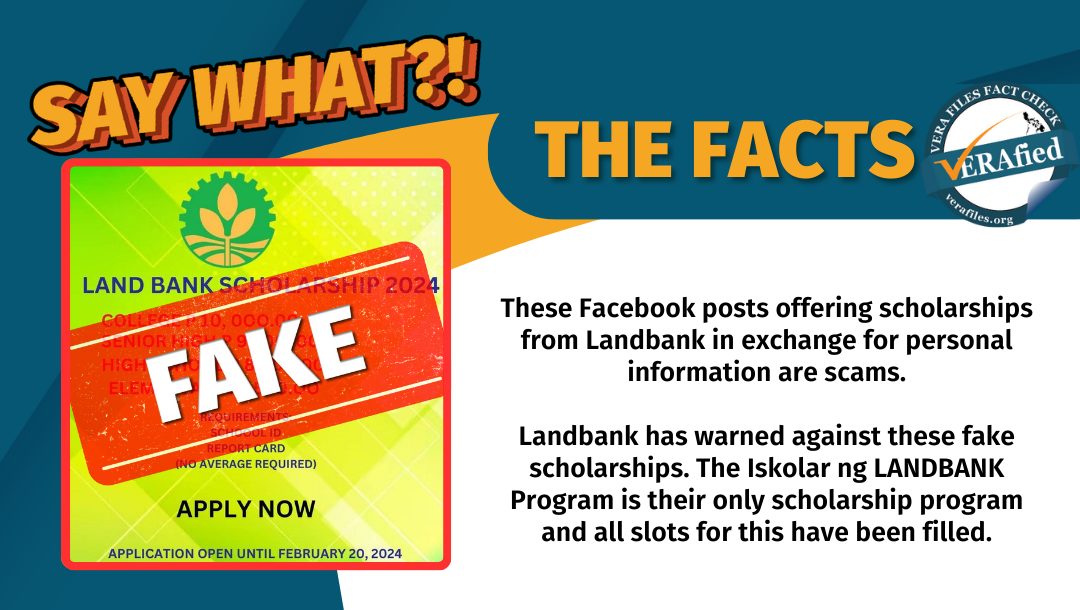 VERA FILES FACT CHECK: Multiple FB posts share FAKE Landbank scholarship offers