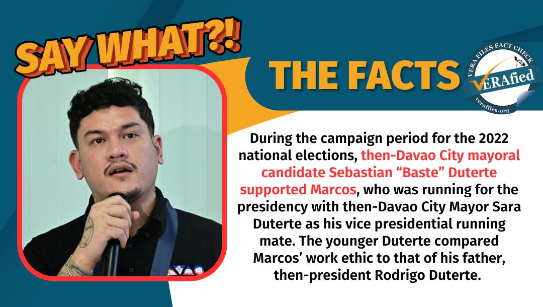 VERA FILES FACT CHECK: Davao City Mayor ‘Baste’ Duterte walks back on supporting Marcos