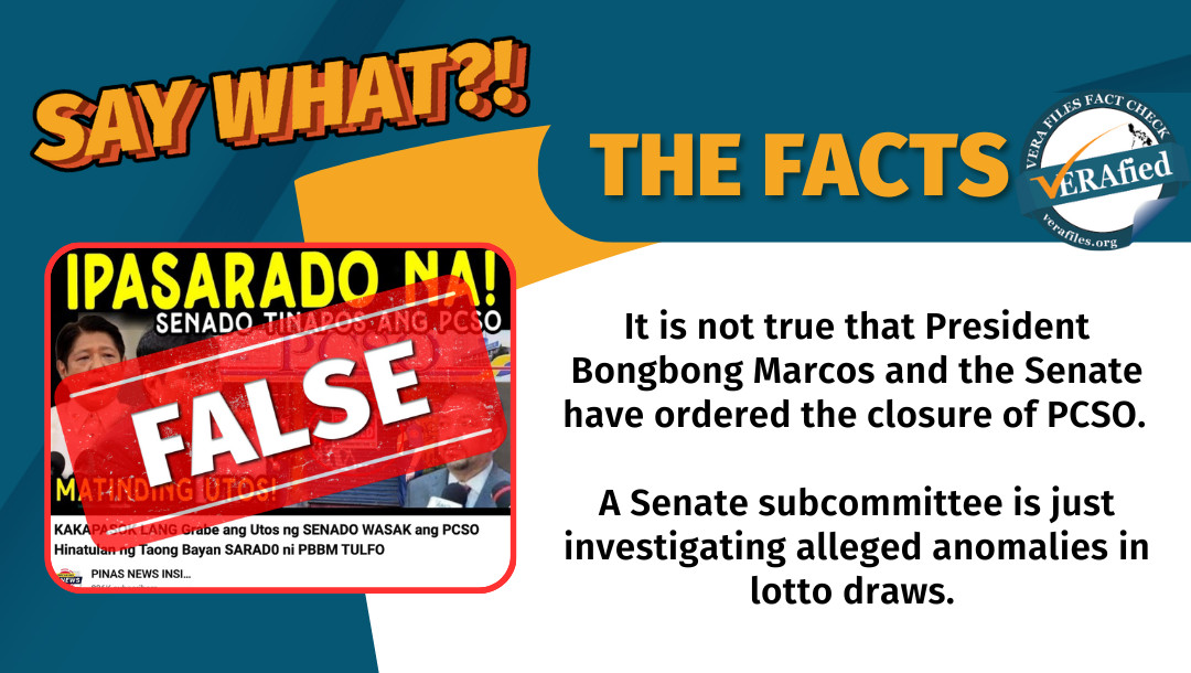 VERA FILES FACT CHECK: NO Marcos, Senate order to close PCSO