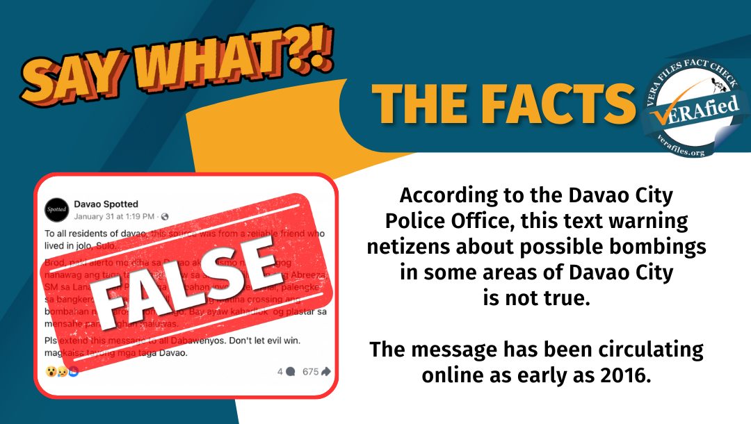 VERA FILES FACT CHECK: FALSE text on Davao City bomb threats circulates anew