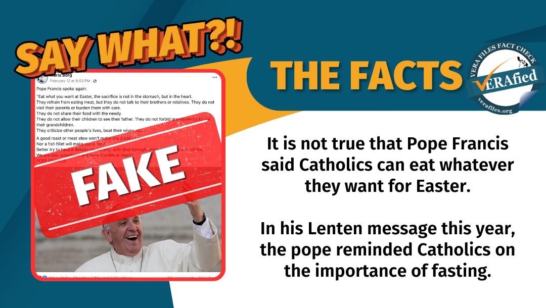 VERA FILES FACT CHECK: Netizens fall for FAKE Pope Francis quote on fasting  