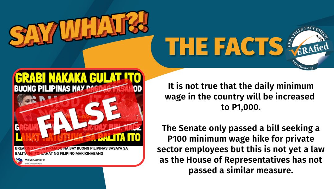 VERA FILES FACT CHECK: Minimum wage NOT increased to P1K