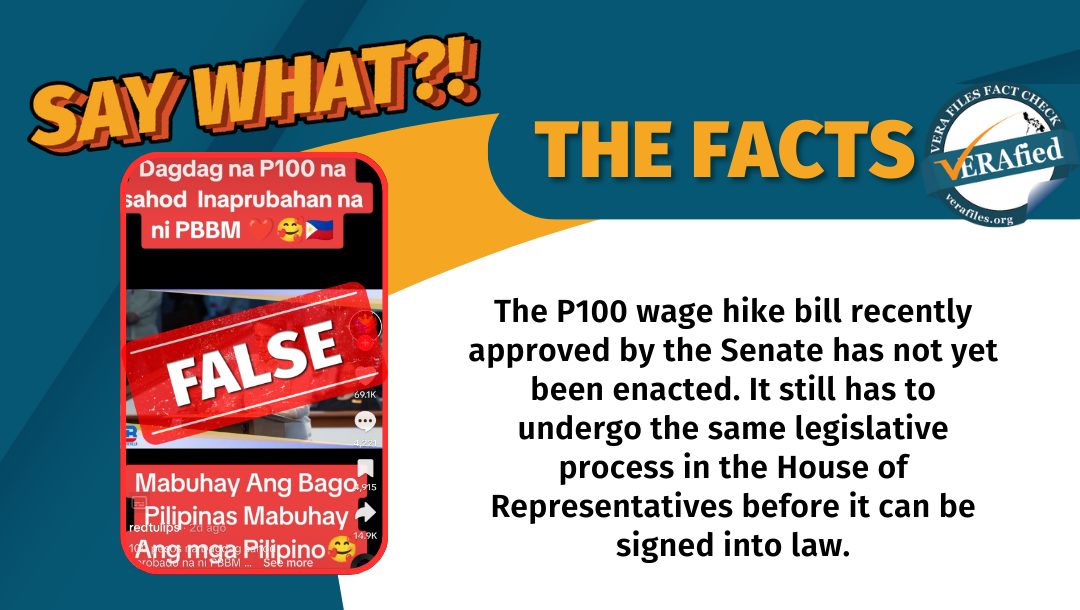 VERA FILES FACT CHECK: P100 wage hike bill NOT yet law