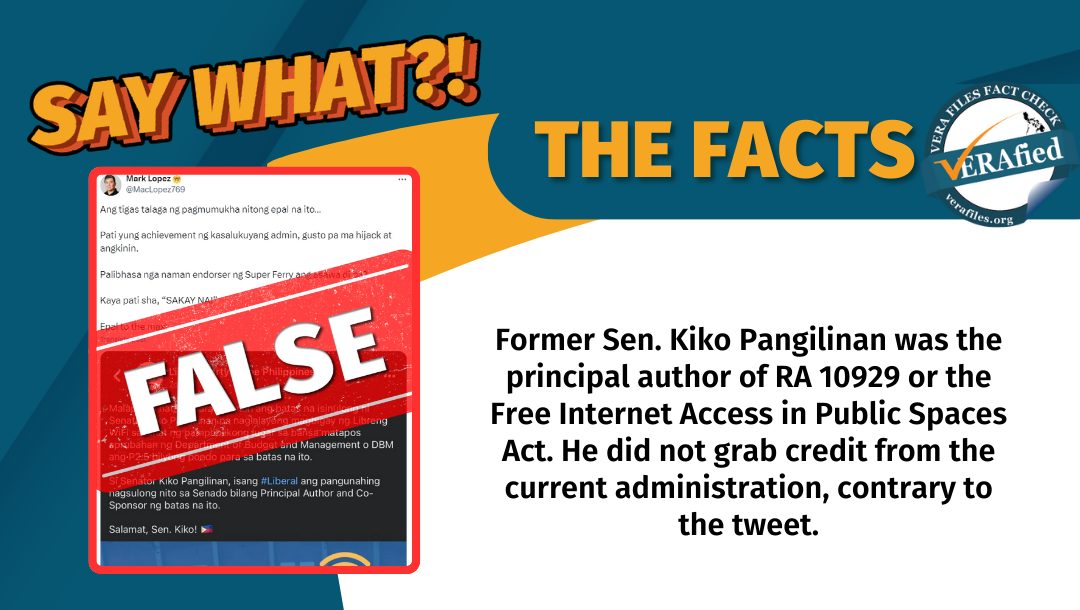 VERA FILES FACT CHECK: Pangilinan NOT credit-grabbing; authored Free Public Wi-Fi Act