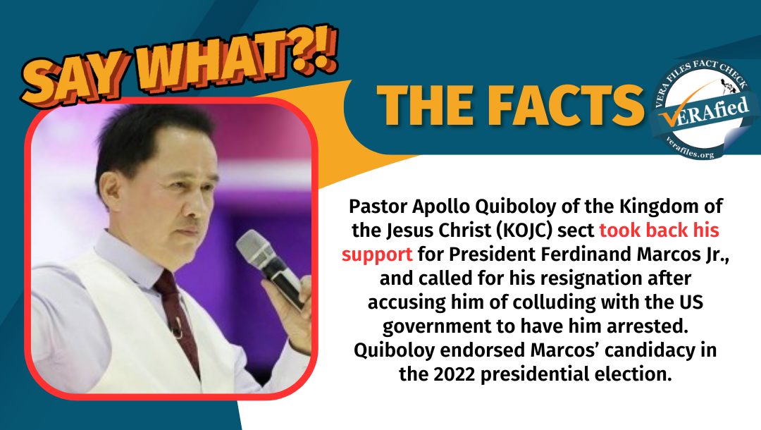 VERA FILES FACT CHECK: Apollo Quiboloy takes back support for Marcos, asks him to resign