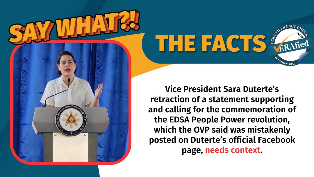 VERA FILES FACT CHECK: VP Sara’s retraction of EDSA anniversary statement needs context