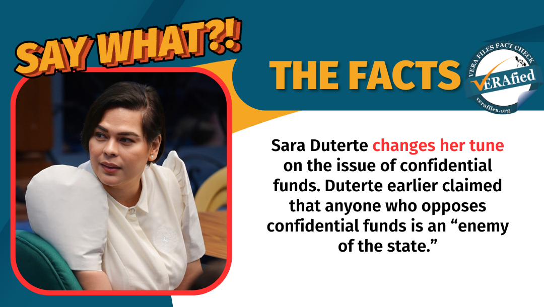 VERA FILES FACT CHECK: Tono ni Sara Duterte sa isyu ng confidential funds nagbago