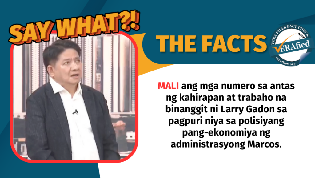 VERA Files FACT CHECK - THE FACTS: Mali ang mga numero sa antas ng kahirapan at trabaho na binanggit ni Larry Gadon sa pagpuri niya sa polisiyang pang-ekonomiya ng administrasyong Marcos.